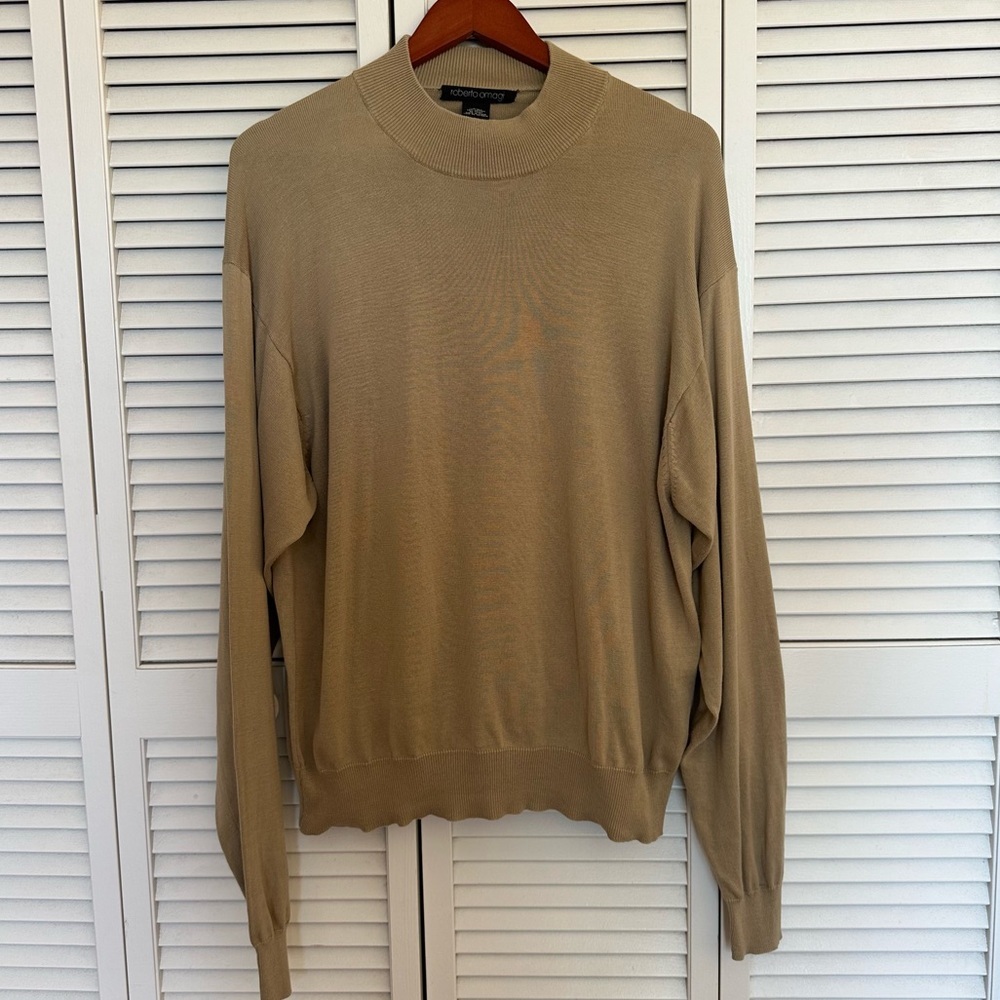 Silk Cotton Crewneck Sweater Beige Men’s XL Lightweight Luxury Knit